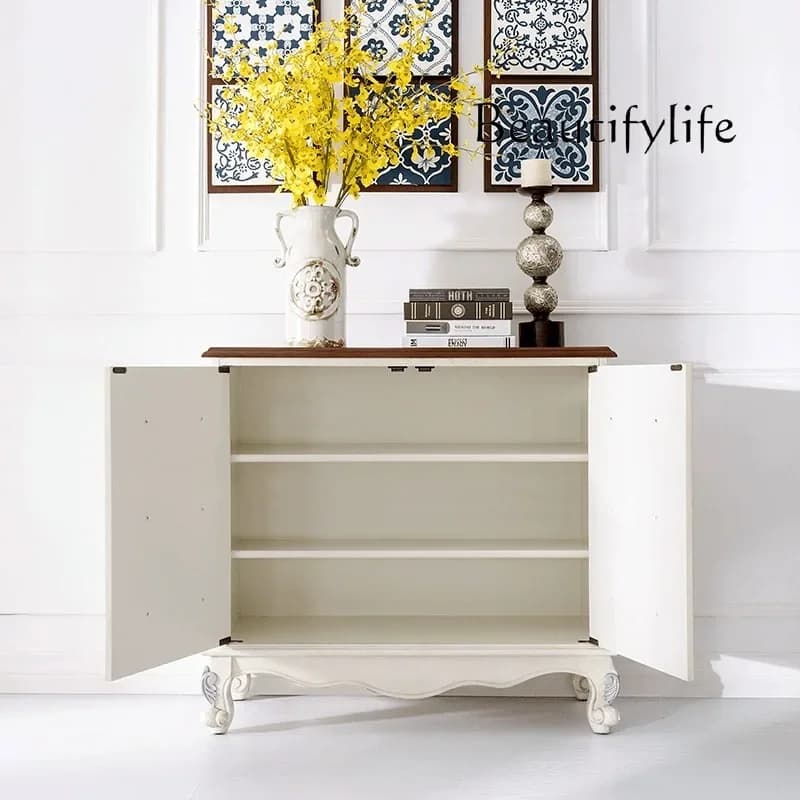 X Painted Neoclassical Entrance Cabinet American Double Door Cabinet Decorative Sofa Back Storage Cabinet
