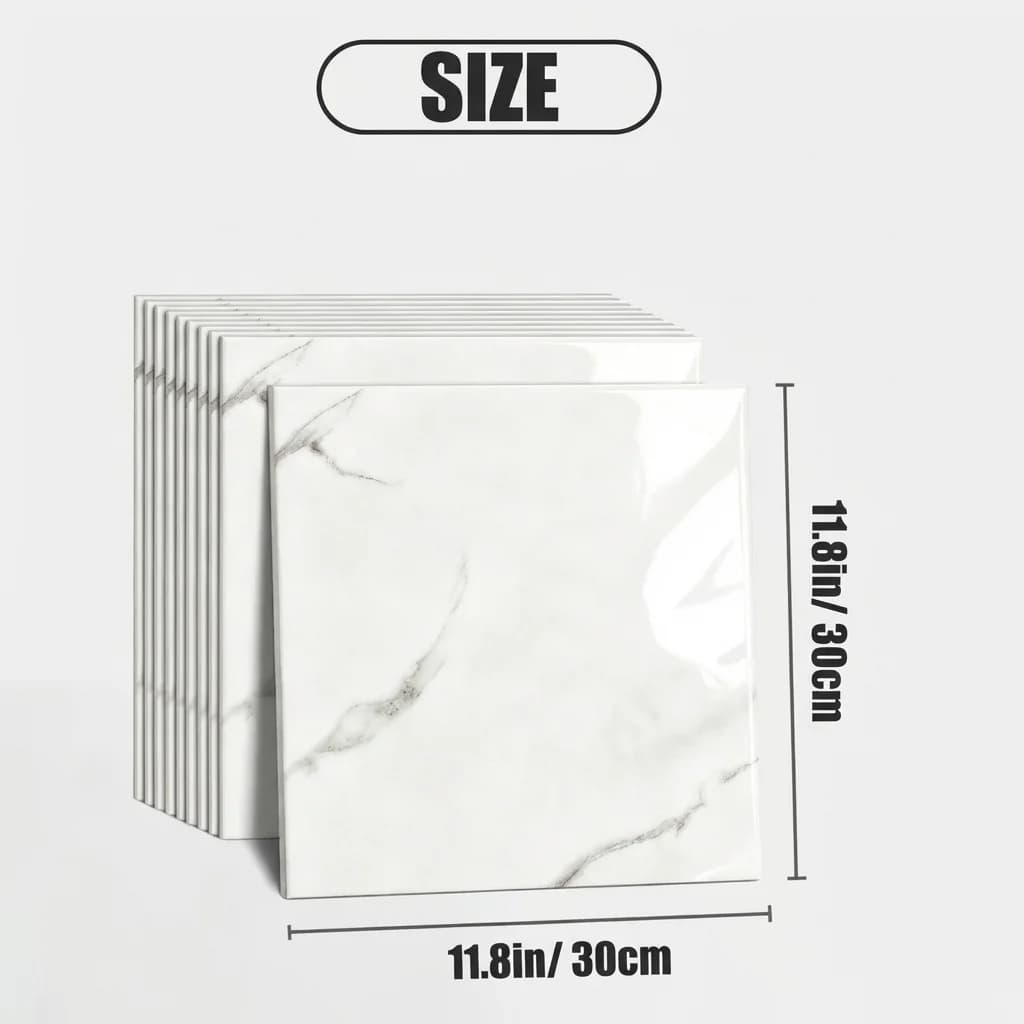 Self Adhesive Waterproof Marble PET Wall Stickers Decorative Tile Stickers for Bedroom Living Room Kitchen Bathroom Home Decor