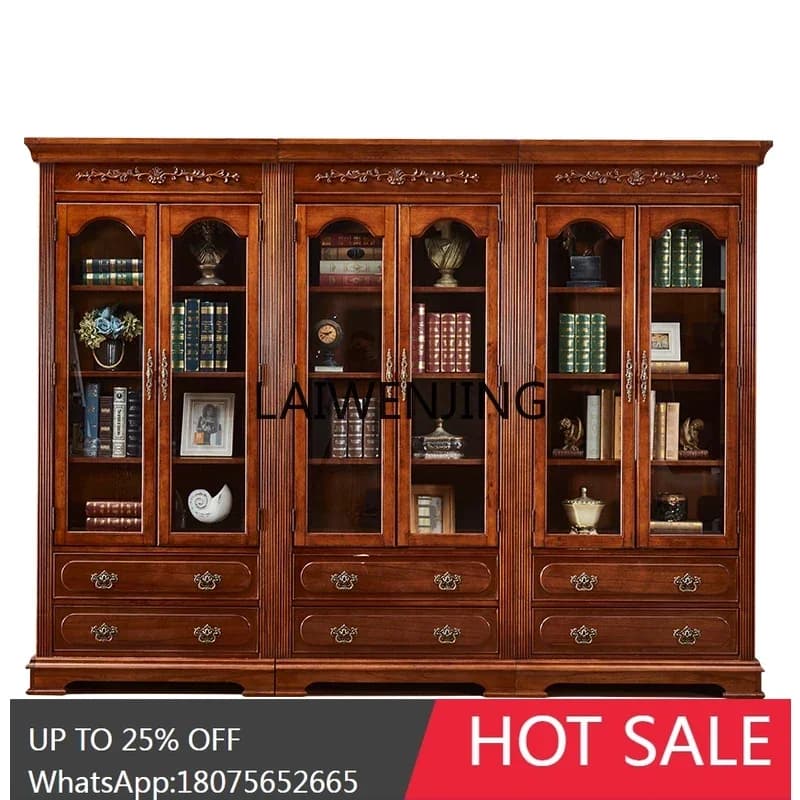 double door solid wood study furniture free combination cabinet European floor display cabinet