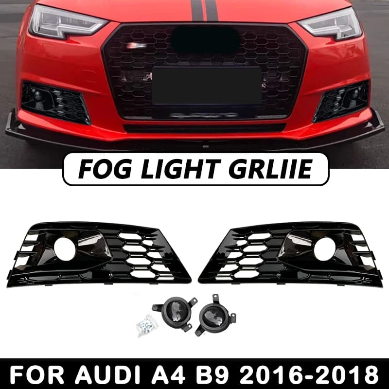 Honeycomb For Audi A4 B9 2016-2018 Front Bumper Fog Light Grille Lamp Grill Cover With Fack ACC Trim Cars Accessories 8WD807681B