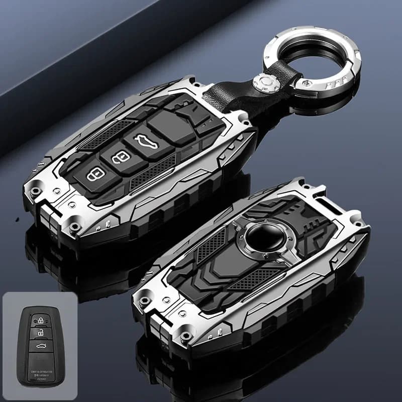 For Toyota Prius Camry Corolla Avalon CHR RAV4 Land Cruiser Prado Metal Car Key Cover Accessories Rubber Case Protector Shell