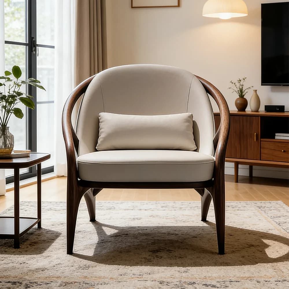 #Modern Curved Solid Wood Accent Chair: Fabric Cushion Included Pillow Ergonomic Lounge Seat For Living Room