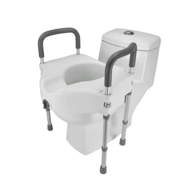Removable raised toilet seat with armrests and legs