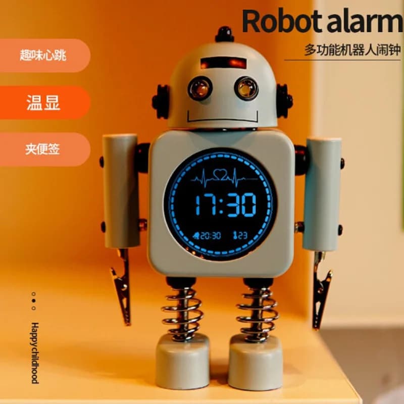 Robot Smart Alarm Clock for Kids LED Wake Up Light Digital Snooze Bedside Clock USB Rechargeable for Boys Girls Bedroom Home Dec
