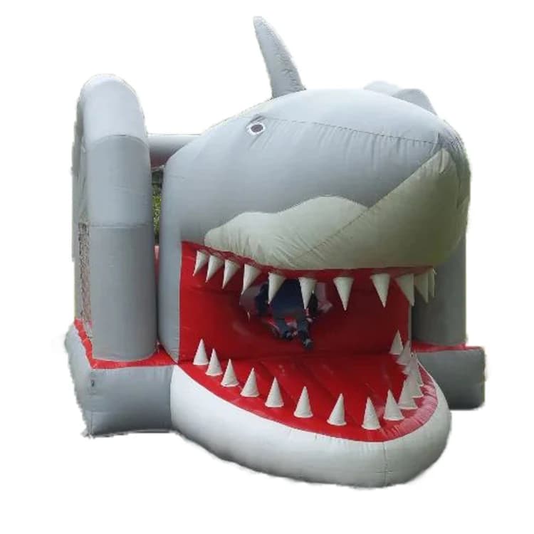 Grey Inflatable Shark Bouncer Backyard Bouncy Castle with Slide Bounce House