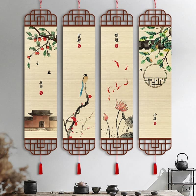 eace Joy Wall Art, Scroll Hanging Picture for Entryway Study Room Tea Room Background Wall Decor, Aesthetic Room Decor Mural