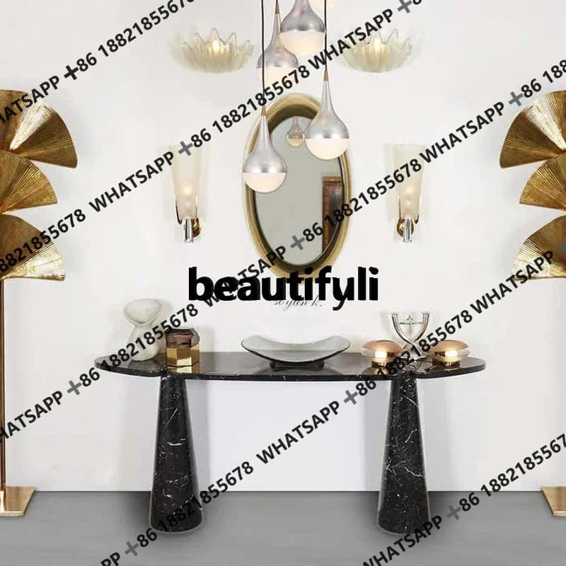 xqqAmerican marble entrance table, semi-round designer, very narrow, against the wall to enter the home, high-end entrance table