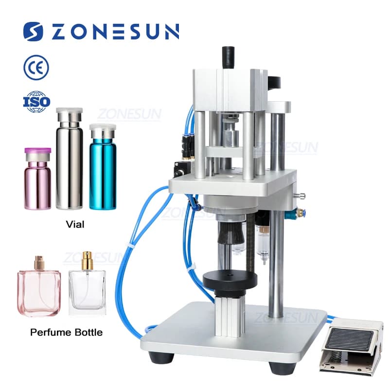 ZONESUN ZS-YG12A Desktop Semi Automatic Pneumatic Perfume Bottle Capper Aluminum Plastic Glass Vial Crimper Capping Machine