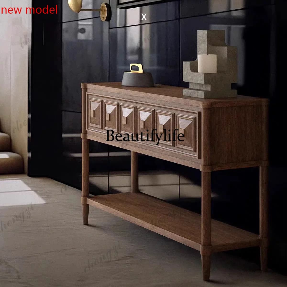 DD182French solid wood retro entrance cabinet, antique living room corridor storage, simple foyer cabinet