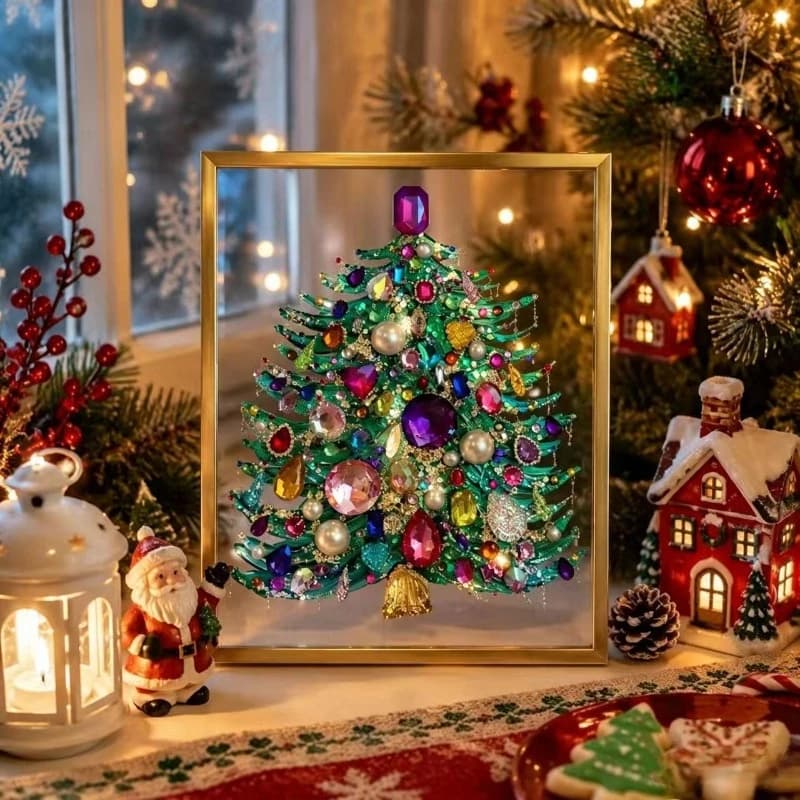 Jeweled Christmas Tree Art Kit – DIY Gem Decoration Craft Set with Sparkling Jewels for Creative Holiday Tree Ornament Making