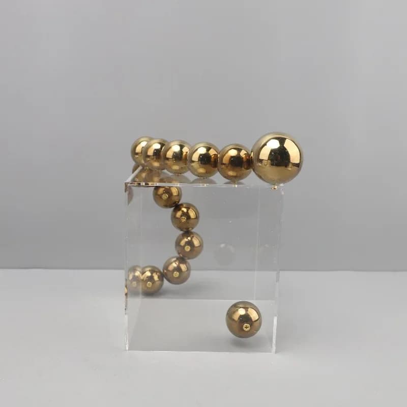 Abstract Geometric Sculpture Clear Acrylic Cube Golden Ball Splicing Metal Cover Ball Ornament Home Decoration Accessories