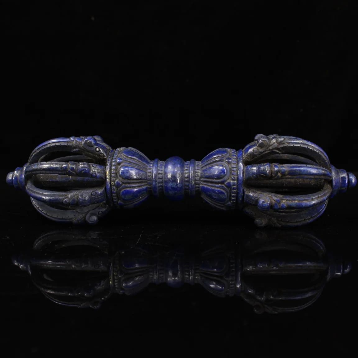 11"Tibetan Temple Collection Old Natural lapis lazuli Cinnabar Nine shares Dorje Vajra Phurpa Pendant Amulet Dharam Worship Hall