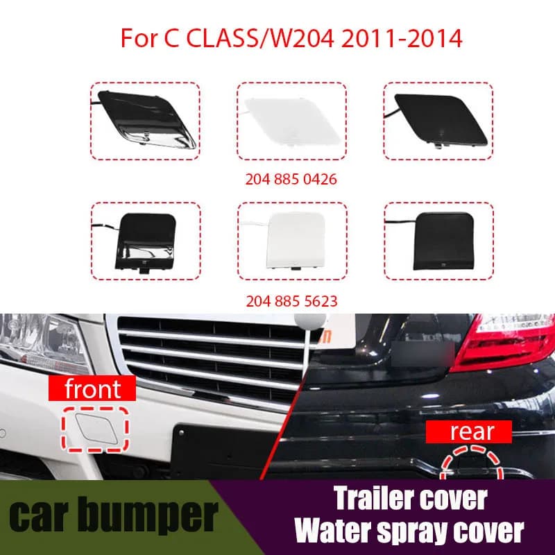 For Mercedes Benz C Class W204 Front Bumper Tow Hook Cover Glossy Black Replacement Exterior 2010-2014