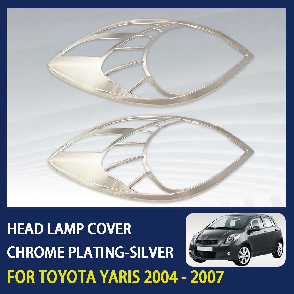2 Pcs ABS Chrome Car Head Lamp Cover Trim For Toyota Yaris Vitz 2004 2005 2006 2007 Silver Car Exterior Component Decoration