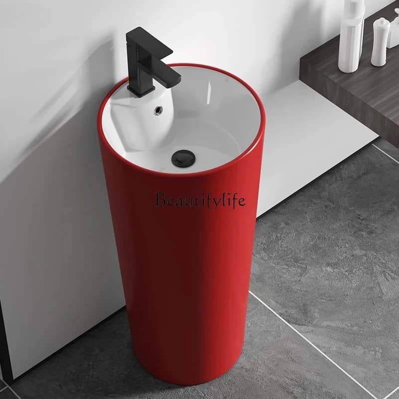Lavabo rotondo a colonna lavabo viso dal pavimento al soffitto colonna opaca piscina arancione lavabo integrato nero