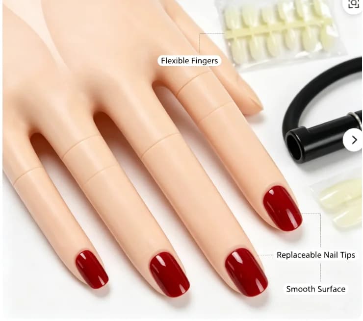 Movable Fingers Nail Practice Hand Model, with Bracket and Free Nail Tips for Beginner Salon Manicure Training