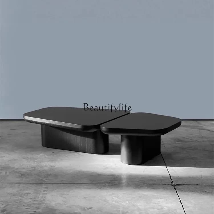 yj9 French solid wood simple special-shaped villa living room coffee table black oval coffee table