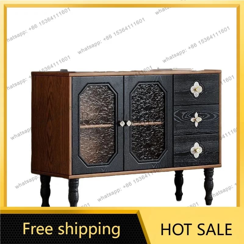 Zj. Antique retro style solid wood locker household integrated living room side cabinet