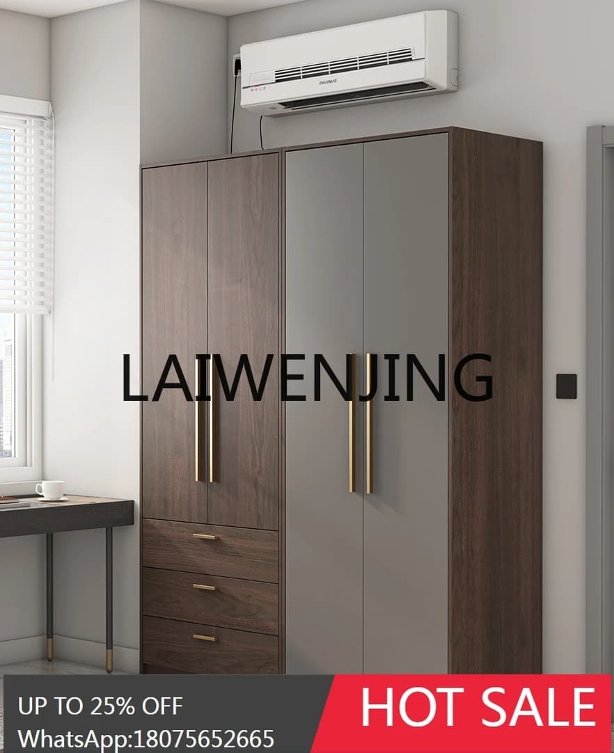 Modern Minimalist Wardrobe Master Bedroom High-End Walnut Small Apartment Space Saving Bedroom and Household Nordic
