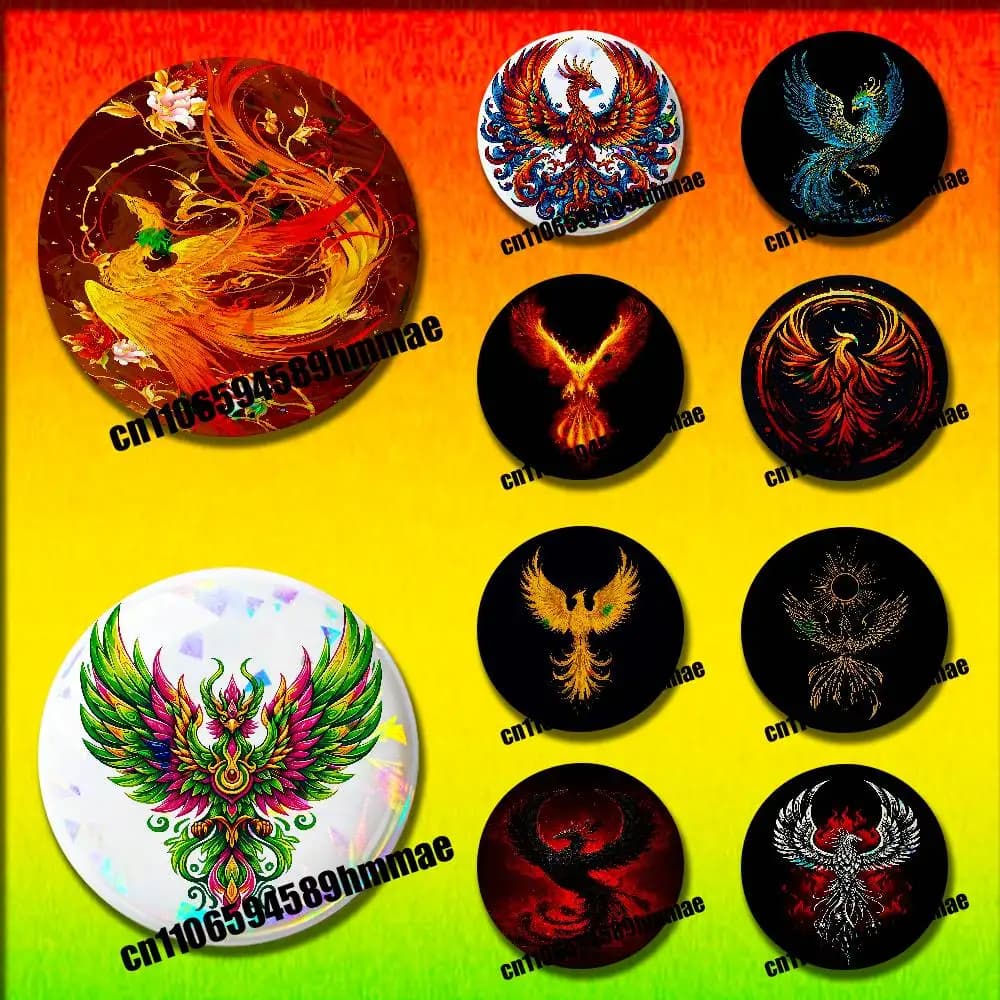 For Phoenix Round Pins Insignia Badge Cover Brooch Button Clothes Hats Decoration 32mm