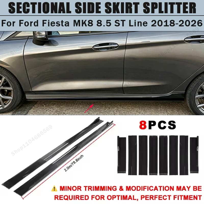 For Ford Fiesta MK8 8.5 ST Line 2018-2026 Side Skirts Extension Rocker Panel Splitter 78.7" ABS Plastic Body Kit Tuning 2019