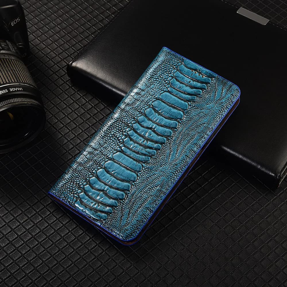 Ostrich Pattern Genuine Leather Flip Case For iQOO Neo 3 5 5S 6 7 8 9 10 11 SE Pro Lite Racing Cover Card Cases Scratch Proof