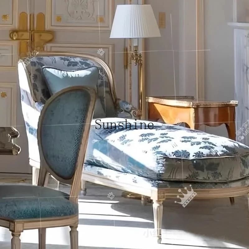 French light luxury solid wood living room concubine chair fabric carved villa club bedroom, sofa