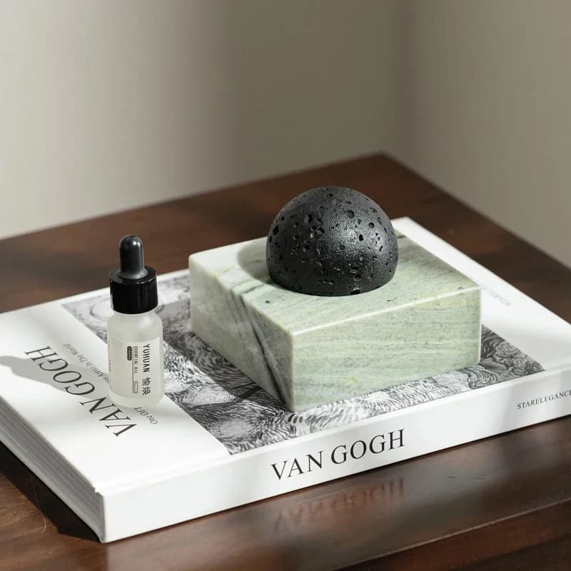 Black Lava Rock Stone Diffuser with Marble Base, Luxury Essential Oil Diffusers for Home Offices Yoga Sauna SPA