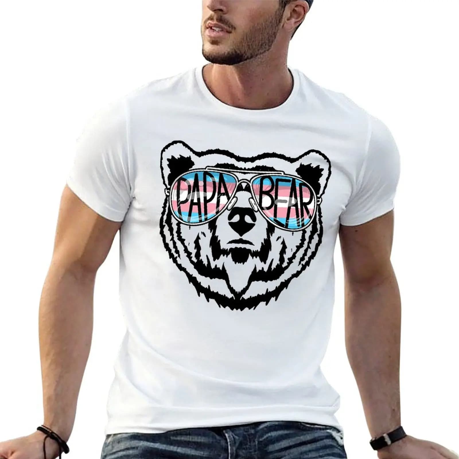 Trans Papa Bear Proud Dad Ally Transgender Rainbow Pride T-Shirt cute tops oversizeds mens t shirt