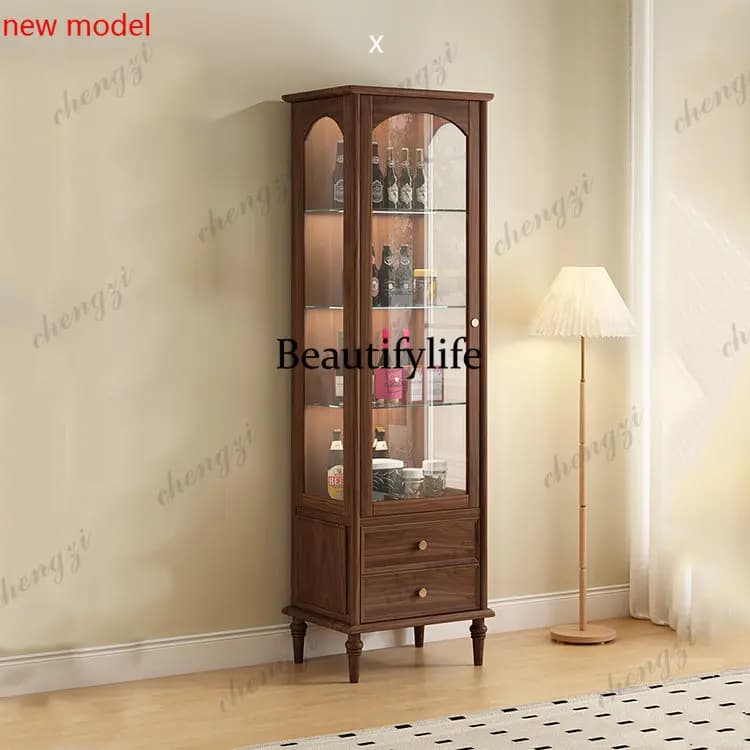DD182New wine cabinet with lamp living room retro glass, solid wood sofa TV, side cabinet