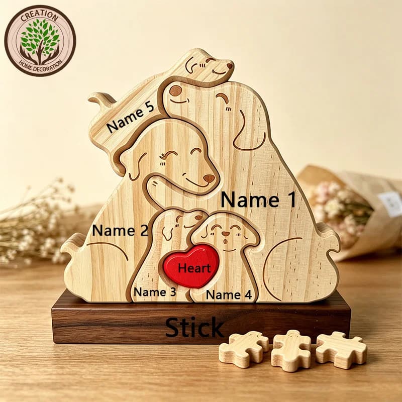 Personalized Wooden Puzzle Family Animal Shape Figurines Custom Name Home Decor Ornament DIY Craft Christmas Gift for Mom
