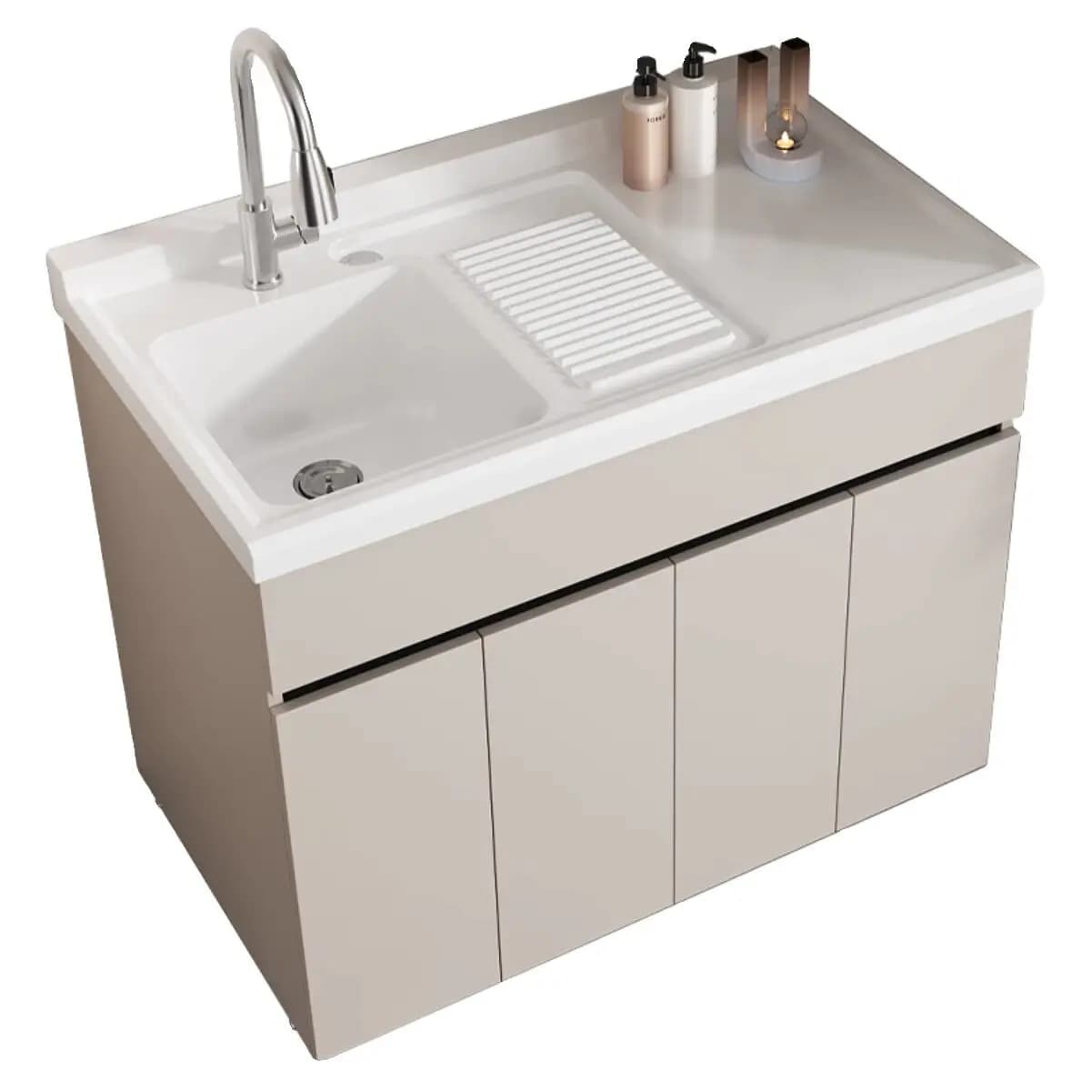 YJQ Aluminum Balcony Laundry Cabinet Large Pool Floor-to-ceiling Bathroom Cabinet Combination Single Basin Laundry Pool Cabinet