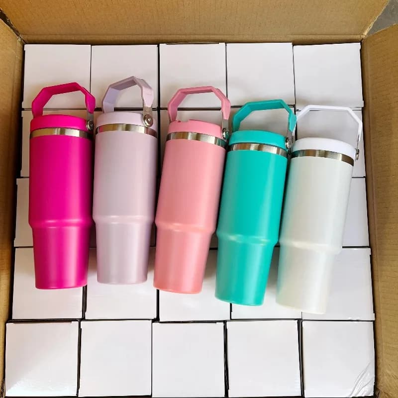 20-Piece US Stock 30oz Matte Hot Sublimation Water Cup with Handle Vacuum Insulated Stainless Steel Water Bottle with Flip Straw
