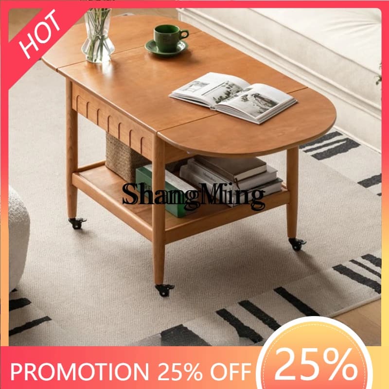 SM wood living room mobile folding tea table dual-purpose household cherry wood small apartment tea table