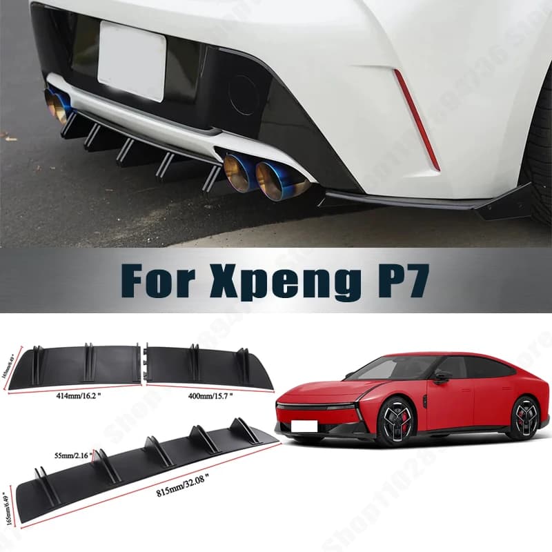 Rear Bumper Shark Fin Diffuser ABS Curved Aero Splitter Anti-Collision Chassis Protector For Xpeng P7 Car Styling