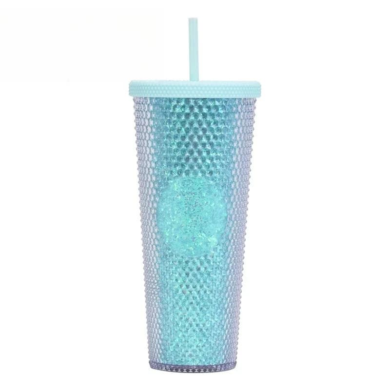 Double-layer plastic straw cup large-capacity creative 710ml durian prickly hand portable diamond cup