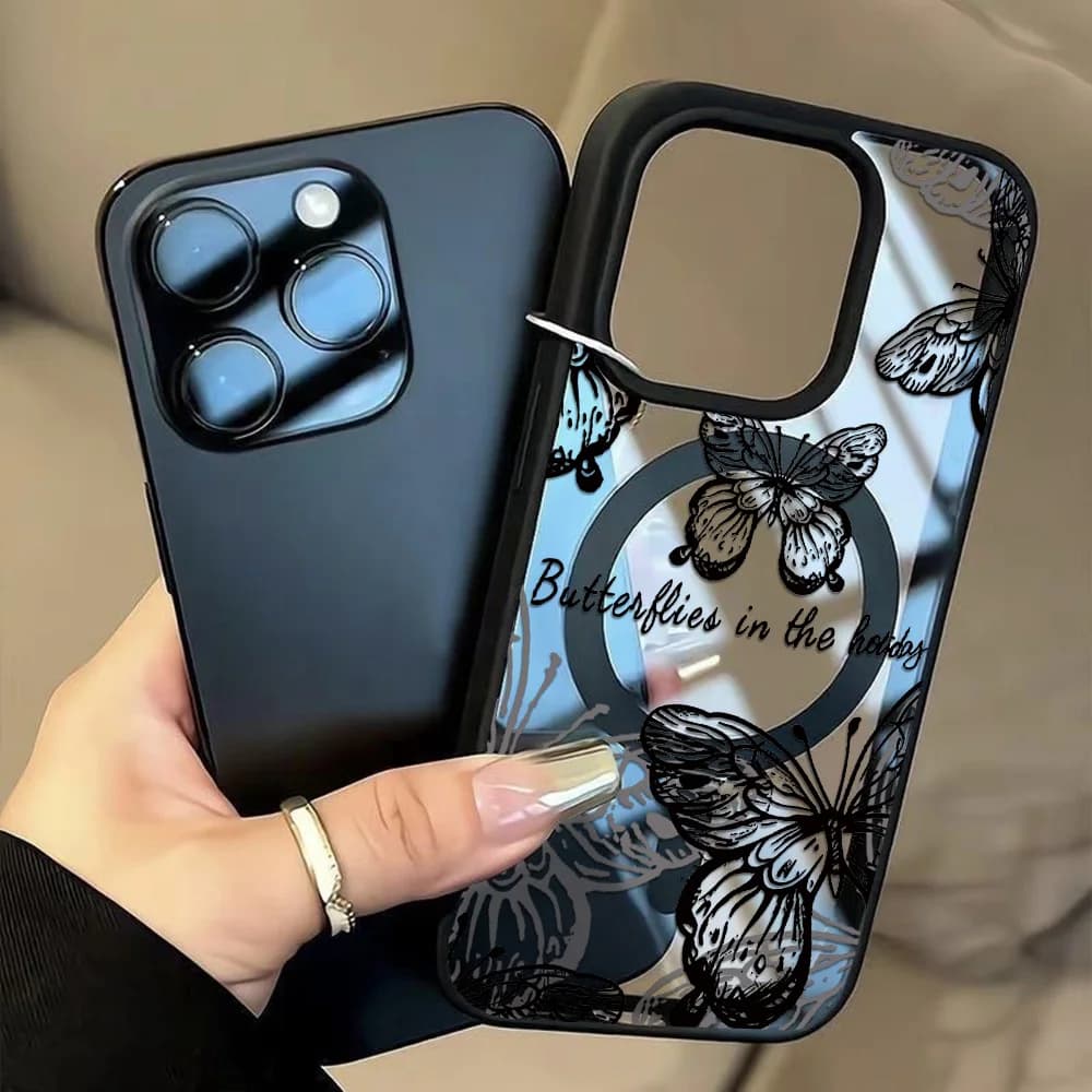 Butterfly Magnetic Transparent Phone Case For iPhone 17 Pro Air 16 15 14 13 12 11 Pro Max For Magsafe Wireless Charge Back Cover