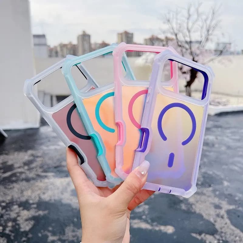 Ins Style 2 in 1 Shockproof Laser Change Color Back Cover for iPhone 17 Pro Max 15 16 13 14 Strong Magnetic Phone Case