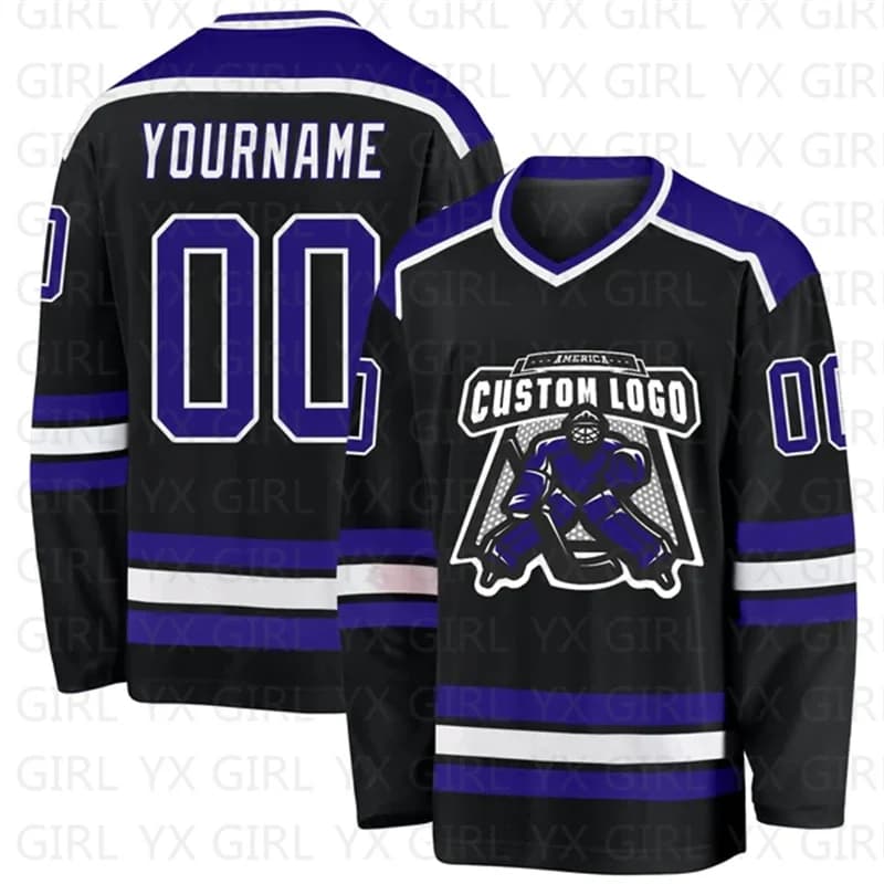 Custom Black Purple-White Hockey Jersey 3D Print You Name Number Youth Women Men Hockey Jersey Competition Training Jerseys