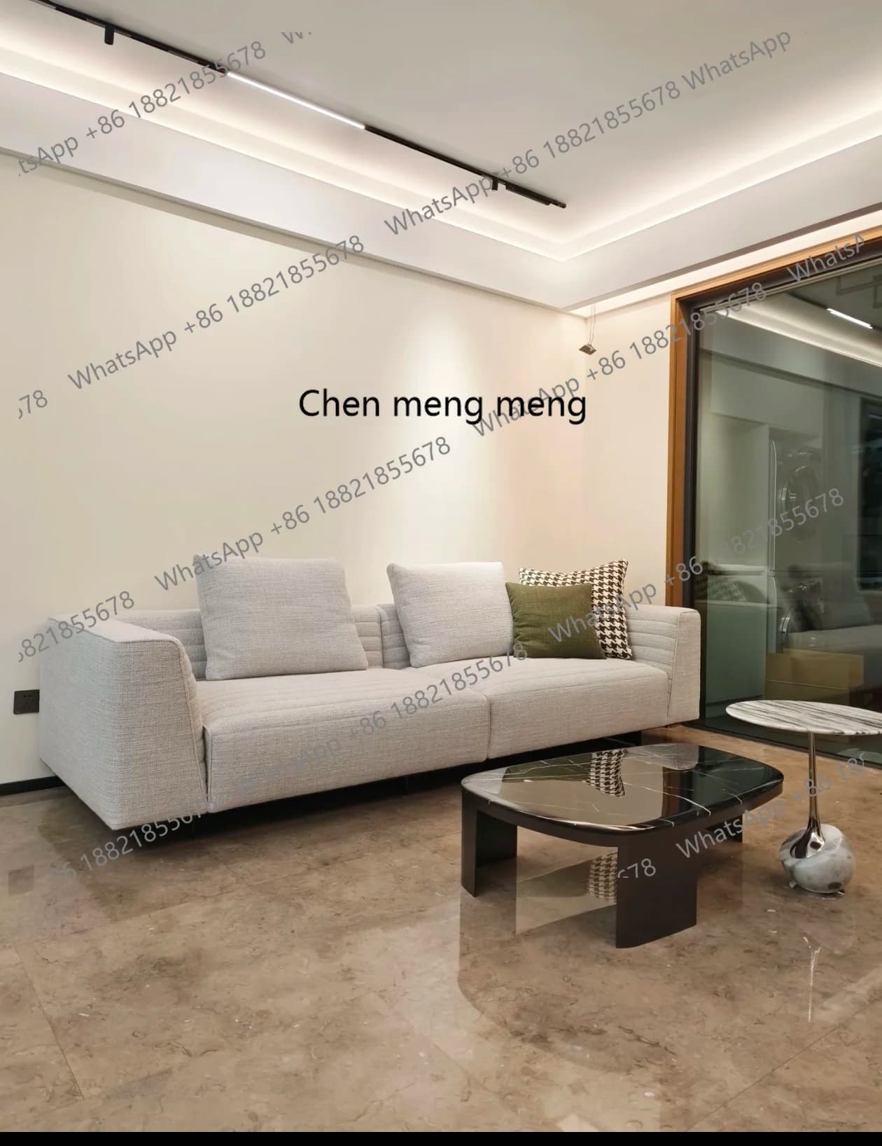 Large flat-floor living room High-end imported Motu cotton and linen straight row extended villa designer fabric sofa