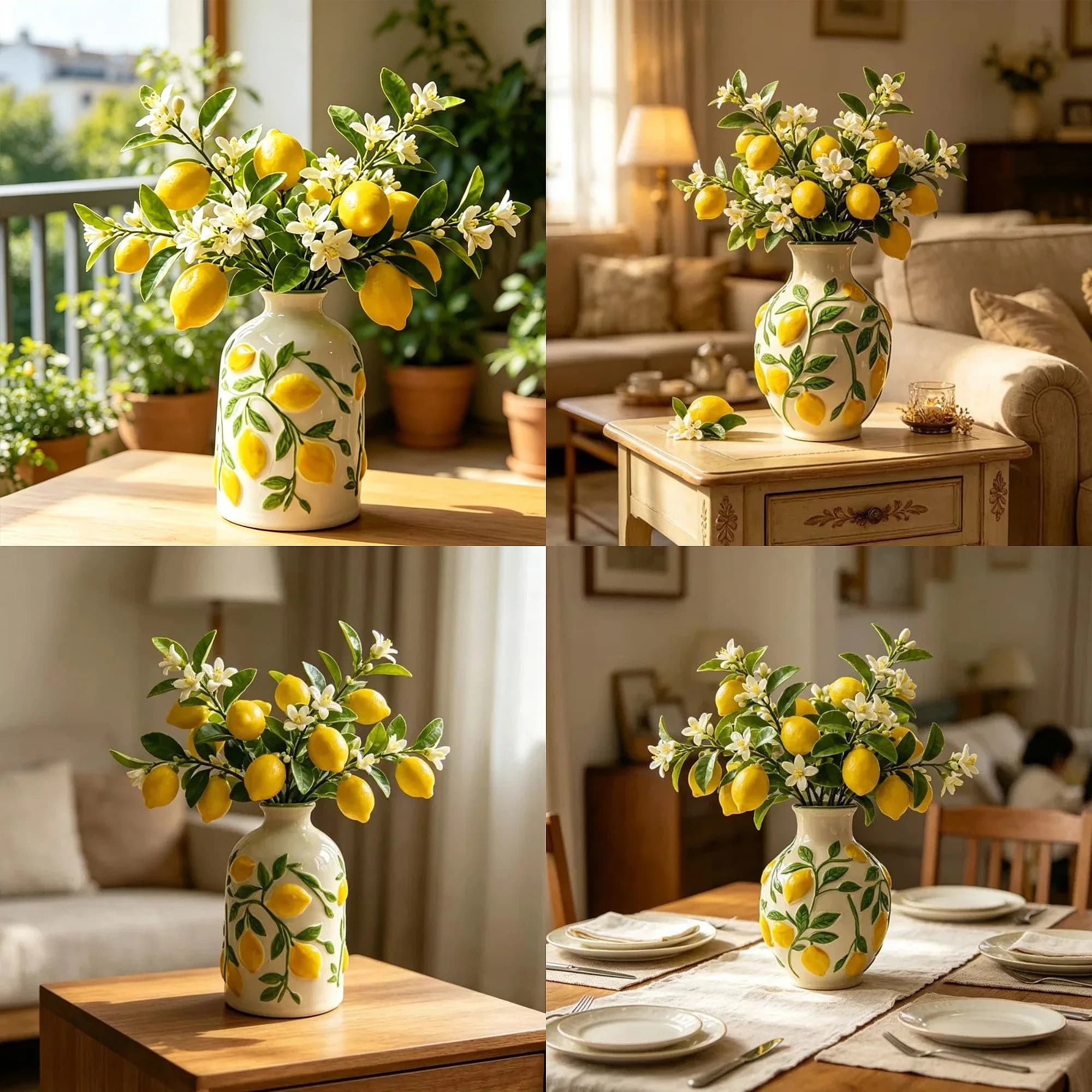 Ceramic Lemon Flower Vase Hydroponic Planter Flower Arrangement Art Aesthetic Home Decor