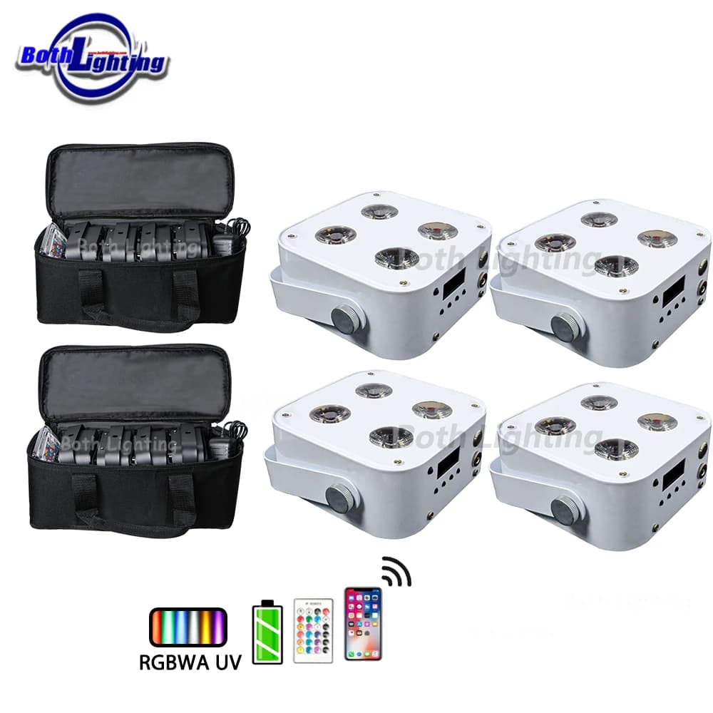 Bothlighting 8pcs Bag White IR4 Mini Battery Wireless DMX Backdrop RGBWA+UV Wedding Party Dj Lights Stage Par Wireless Uplights