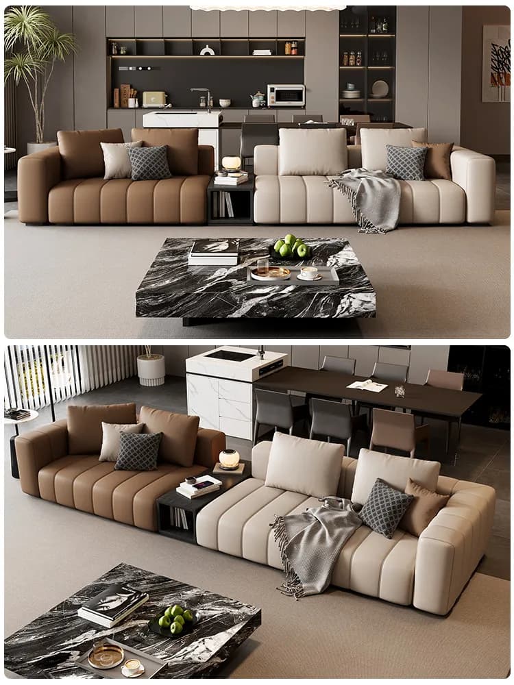 Yjq piano key leather sofa first layer cowhide Italian minimalist living room combination high-end straight row sofa