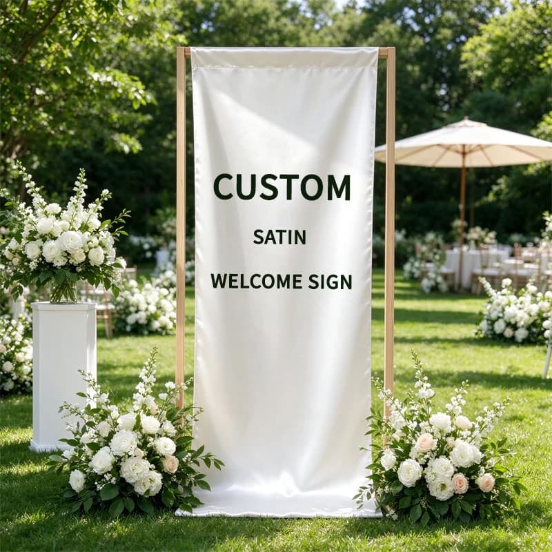 1pc Custom Satin Welcome Banner, Top with A Rod Pocket - Easy Hang, Ideal for Wedding Birthday Baby Shower Party Entrance Decor