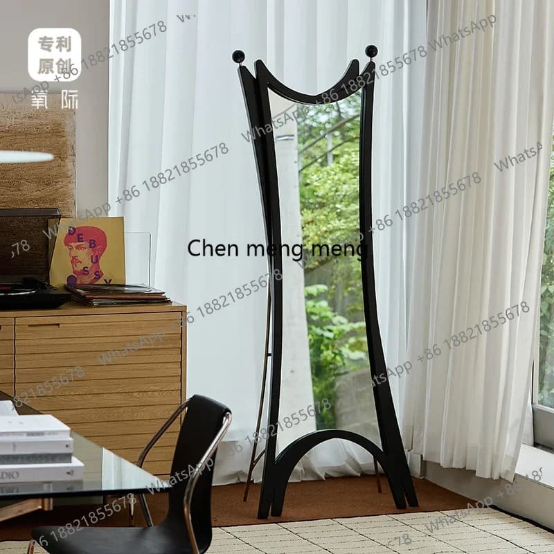 | French Retro Full-Length Floor Mirror for Home Dressing, Movable Wardrobe Mirror for Bedroom