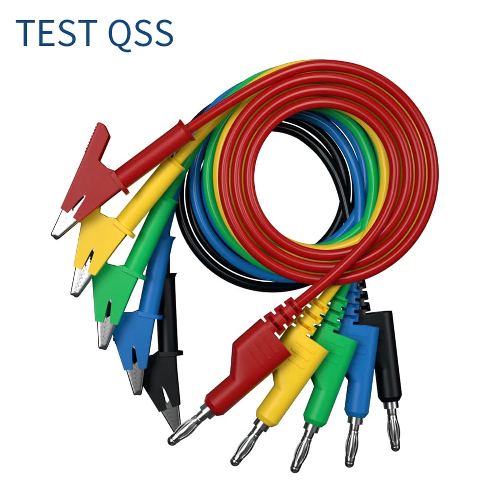QSS 5Pcs 4MM Banana Plug to Alligator Clip Multimeter Test Leads Stackable Cable Wire 1M Electrical Tools Accessories Q.70054-1
