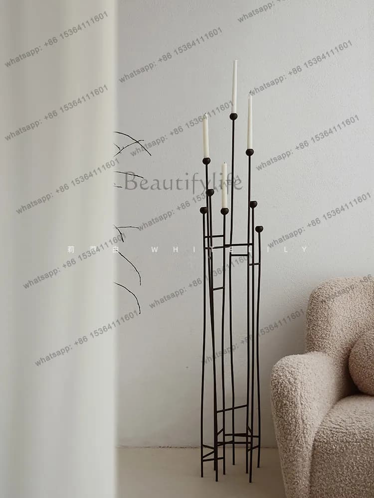 Floor-to-ceiling candlestick wabi-sabi wrought iron multi-head scented candle stand retro zen ornament