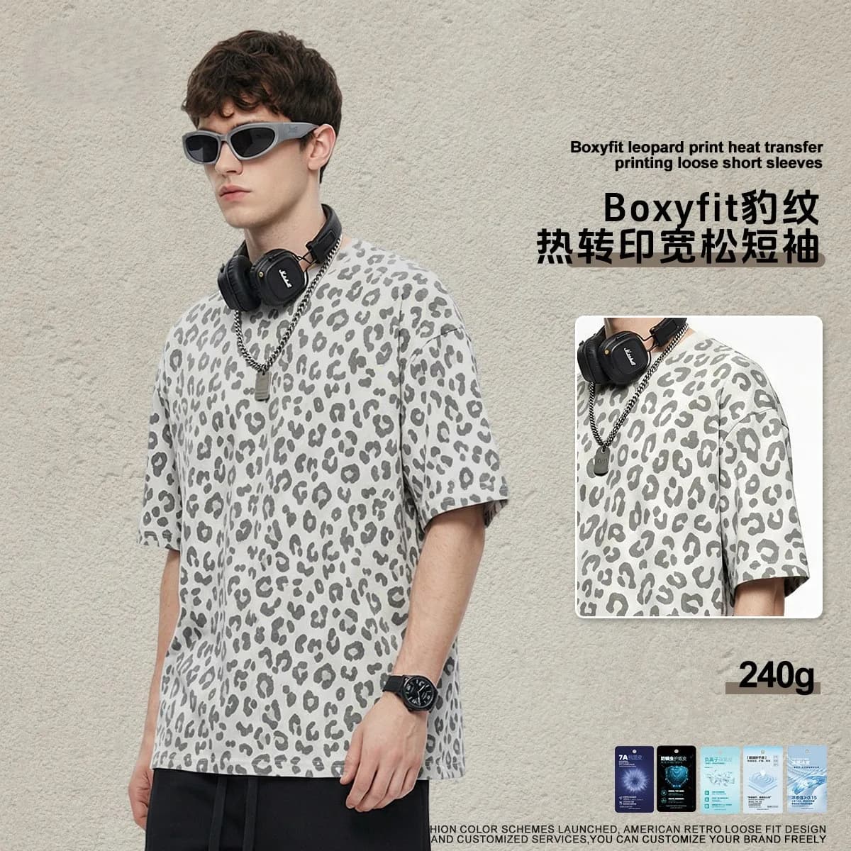 graphic t shirts leopard print heat transfer printed T-shirt made of quick-drying cotton featuring street fashion trend