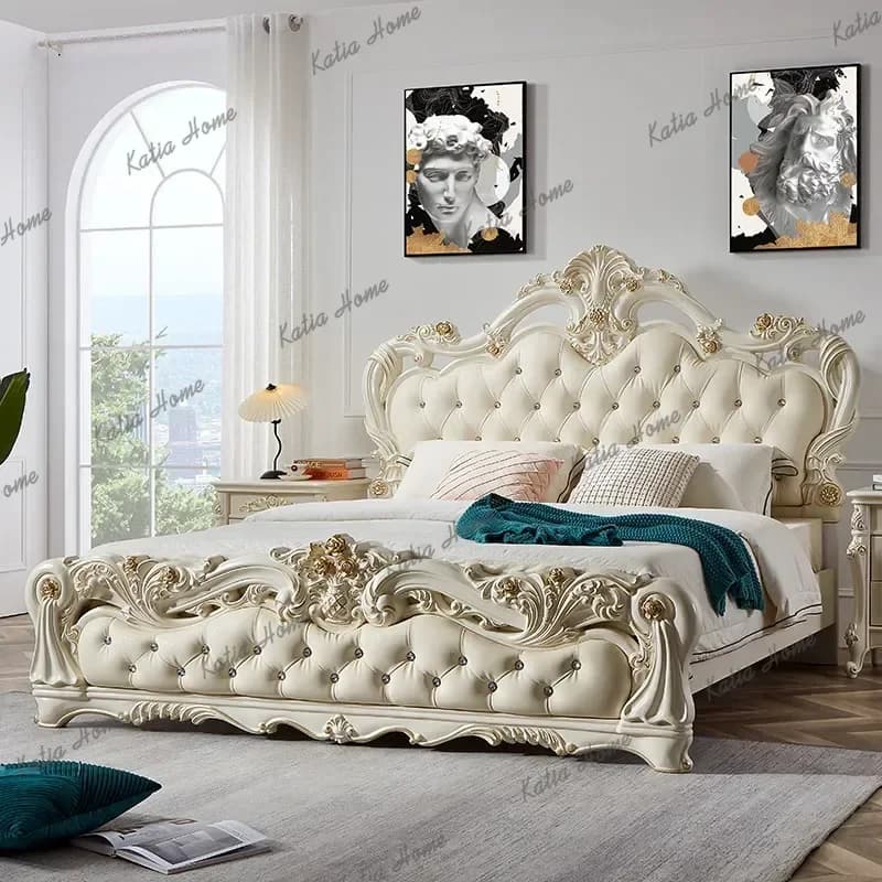 FG King Size Genuine Leather Double Bed 180x200cm Nordic Bedroom Furniture Bed Frame Queen High-end Elegant Camas De Dormitorio