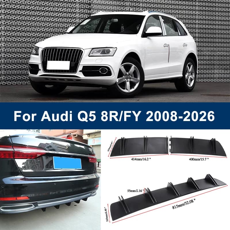 2-Segment Shark Fin Rear Diffuser For Audi Q5 8R FY 2008-2026 2010 2018 Rear Bumper Lip Splitter Chassis Spoiler Tuning Parts